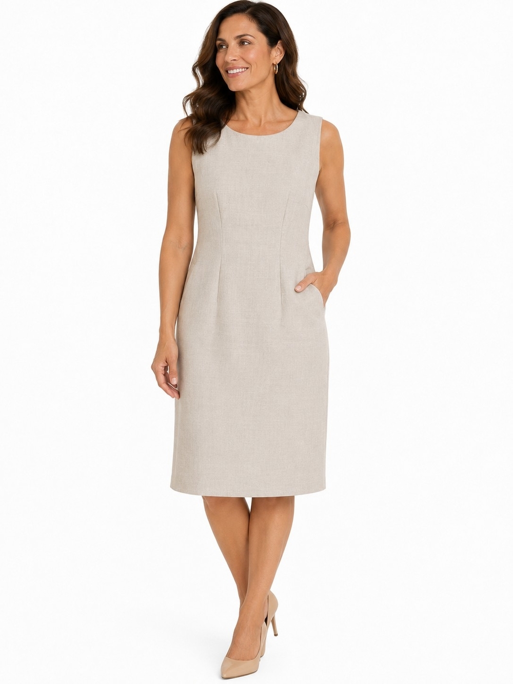 Lois Snyder Vintage Sleeveless Linen Blendss Sheath Dress in Light Beige